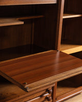 Guillerme et Chambron Oak Bookcase Desk Combination, France, 1970s