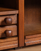 Guillerme et Chambron Oak Bookcase Desk Combination, France, 1970s
