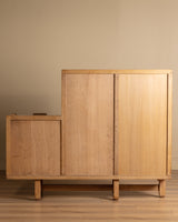 Guillerme et Chambron Oak Bar Cabinet with Travertine Top, France, 1970s