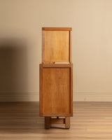 Guillerme et Chambron Oak Bar Cabinet with Travertine Top, France, 1970s