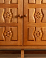 Guillerme et Chambron Oak Bar Cabinet with Travertine Top, France, 1970s