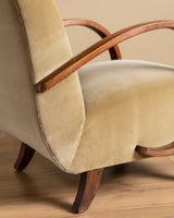 Bentwood Lounge Chair in Ochre Belgian Velvet, Czechoslovakia, 1960s