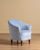 Italian Barrel Armchair in Powder Blue Velvet, 1960s