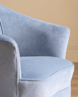 Italian Barrel Armchair in Powder Blue Velvet, 1960s