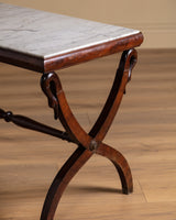 Carved Wood Swan Marble Top Console Table, France, Early 20th Century