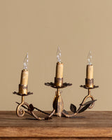 Pair of Tole Leaf Candelabra Table Lamps, France, 1900's