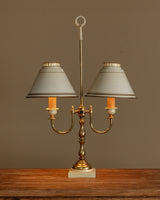 Brass & Cream Double-Shade Bouillotte-Style Table Lamp, France, 1950's