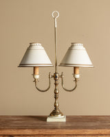 Brass & Cream Double-Shade Bouillotte-Style Table Lamp, France, 1950's