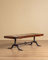Elm & Tile Coffee Table on Sculptural Iron Base, France, 1960's
