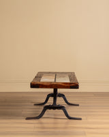 Elm & Tile Coffee Table on Sculptural Iron Base, France, 1960's