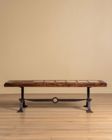 Elm & Tile Coffee Table on Sculptural Iron Base, France, 1960's
