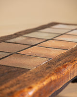 Elm & Tile Coffee Table on Sculptural Iron Base, France, 1960's
