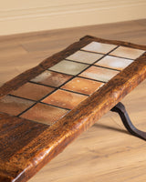 Elm & Tile Coffee Table on Sculptural Iron Base, France, 1960's