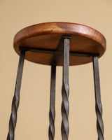 Set of 4 French Oak & Twisted Iron Bar Stools, 1960's