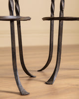 Set of 4 French Oak & Twisted Iron Bar Stools, 1960's