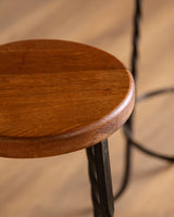 Set of 4 French Oak & Twisted Iron Bar Stools, 1960's