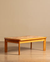 French Elm & Botanical Tile Coffee Table Manner of Capron, France, 1970's