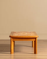 French Elm & Botanical Tile Coffee Table Manner of Capron, France, 1970's