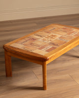 French Elm & Botanical Tile Coffee Table Manner of Capron, France, 1970's