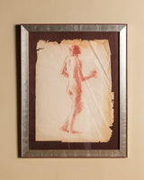 Red Pastel Standing Nude Study in Silver Frame, Europe, 1930's