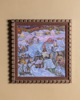 Impasto Winter Village Oil Painting in Cubed Frame, Europe, 1950's