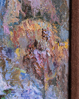 Impasto Winter Village Oil Painting in Cubed Frame, Europe, 1950's