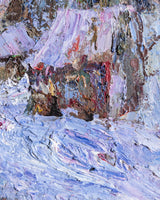 Impasto Winter Village Oil Painting in Cubed Frame, Europe, 1950's