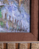 Impasto Winter Village Oil Painting in Cubed Frame, Europe, 1950's