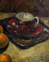 Expressive Polka-Dot Ceramic Still Life Oil Painting, Europe, 1950's