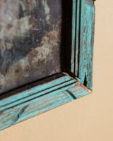 Madonna & Child Devotional Art on Tin in Teal Frame, Early 20th Century