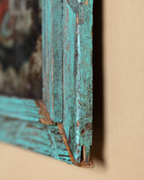 Madonna & Child Devotional Art on Tin in Teal Frame, Early 20th Century