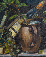 Painterly Wine, Grapes & Coconut Still Life Oil Painting, Mid-Century