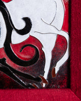 Black & White Horse Cloisonné Enamel Panel in Bobbin Frame
