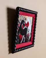 Black & White Horse Cloisonné Enamel Panel in Bobbin Frame