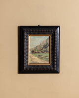Impressionistic Mountain Village Oil Painting in Dutch-Style Ripple Frame, 19th Century