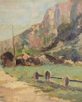 Impressionistic Mountain Village Oil Painting in Dutch-Style Ripple Frame, 19th Century
