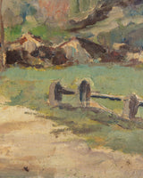 Impressionistic Mountain Village Oil Painting in Dutch-Style Ripple Frame, 19th Century