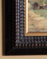 Impressionistic Mountain Village Oil Painting in Dutch-Style Ripple Frame, 19th Century
