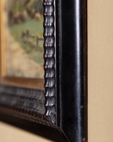 Impressionistic Mountain Village Oil Painting in Dutch-Style Ripple Frame, 19th Century