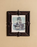 Pastoral Mother & Child Watercolor in Tramp Art Frame, France