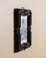 Pastoral Mother & Child Watercolor in Tramp Art Frame, France