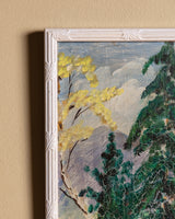 Folk-Style Mountain Cottage Oil Landscape, Signed K. Buckley