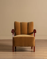 Swedish Ochre Mohair & Wood Lounge Chairs, 1940's