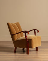 Swedish Ochre Mohair & Wood Lounge Chairs, 1940's
