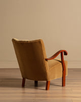 Swedish Ochre Mohair & Wood Lounge Chairs, 1940's