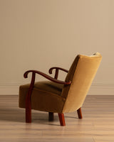 Swedish Ochre Mohair & Wood Lounge Chairs, 1940's