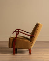 Swedish Ochre Mohair & Wood Lounge Chairs, 1940's