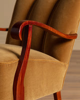 Swedish Ochre Mohair & Wood Lounge Chairs, 1940's