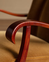 Swedish Ochre Mohair & Wood Lounge Chairs, 1940's