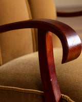 Swedish Ochre Mohair & Wood Lounge Chairs, 1940's